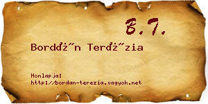 Bordán Terézia névjegykártya
